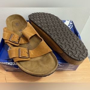 BIRKENSTOCK ARIZONA BS MINK BROWN LEATHER SUEDE SANDALS US 13 EU 46